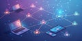 Isometric Networked Devices Data Visualization, Digital Connection, Technology, Blockchain Network, Visualization Royalty Free Stock Photo