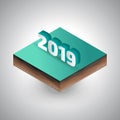 Isometric 2019 new year sign on the soil