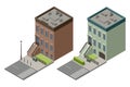 Isometric New York Old Manhattan Houses. Brooklyn Apartment. Old Abstract Building and Facade. Facades of Retro Houses