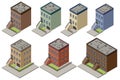 Isometric New York Old Manhattan Houses. Brooklyn Apartment. Old Abstract Building and Facade. Facades of Retro Houses Royalty Free Stock Photo