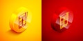 Isometric News icon isolated on orange and red background. Newspaper sign. Mass media symbol. Circle button. Vector