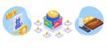 Isometric NFT Non-Fungible Token. Virtual art and galleries using blockchain technology concept. NFT cryptoart and