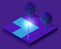 Isometric night 3D illustration view of city park Royalty Free Stock Photo