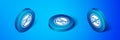 Isometric No money icon isolated on blue background. Prohibition of money. Blue circle button. Vector Royalty Free Stock Photo