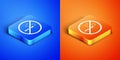 Isometric No Smoking icon isolated on blue and orange background. Cigarette symbol. Square button. Vector Royalty Free Stock Photo