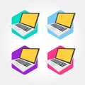 Isometric notebook, laptop design icon illustration