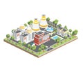 Isometric Nuclear Power Plant. Clean Energy. Generate Electricity. Exterior View of Nuclear Reactor Royalty Free Stock Photo