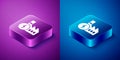 Isometric Nuclear power plant icon isolated on blue and purple background. Energy industrial concept. Square button Royalty Free Stock Photo