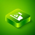 Isometric Nuclear power plant icon isolated on green background. Energy industrial concept. Green square button. Vector Royalty Free Stock Photo