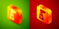 Isometric Nuclear power plant icon isolated on green and red background. Energy industrial concept. Square button Royalty Free Stock Photo