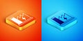 Isometric Nuclear power plant icon isolated on orange and blue background. Energy industrial concept. Vector Royalty Free Stock Photo