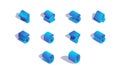 Isometric numbers collection in blue color with shadows. Digits from zero to nine