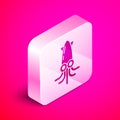 Isometric Octopus icon isolated on pink background. Silver square button. Vector