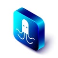 Isometric Octopus icon isolated on white background. Blue square button. Vector