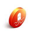 Isometric Octopus icon isolated on white background. Orange circle button. Vector