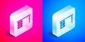 Isometric Office desk icon isolated on pink and blue background. Silver square button. Vector Royalty Free Stock Photo