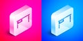 Isometric Office desk icon isolated on pink and blue background. Silver square button. Vector Royalty Free Stock Photo