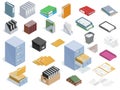 Isometric office equipment set for paperwork and archival data storage. Office stationery. Royalty Free Stock Photo