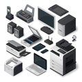 Isometric office equipment vector set.