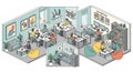 Isometric Office Illustration Coworking Space, Teamwork, Startup Royalty Free Stock Photo