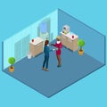 Isometric Office Kitchen. Business People Drinking Coffee. Vector