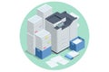 Isometric Office Multi-function Printer scanner. Print, copy, scan, fax. For office documents, presentations and