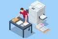 Isometric Office Multi-function Printer scanner. Print, copy, scan, fax. For office documents, presentations and