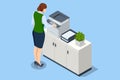Isometric Office Multi-function Printer scanner. Print, copy, scan, fax. For office documents, presentations and