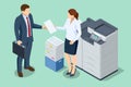 Isometric Office Multi-function Printer scanner. Print, copy, scan, fax. For office documents, presentations and
