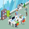 Isometric Office Open Space with Workers and Computers