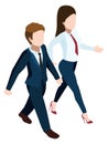 Isometric office people walking. Man and woman hurrying