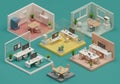 Isometric office spaces with desks and computers Royalty Free Stock Photo