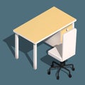 Isometric office table and wheelchair. Modern workplace design, vector. Royalty Free Stock Photo