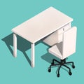 Isometric office table and wheelchair. Modern workplace design, vector. Royalty Free Stock Photo