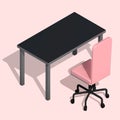 Isometric office table and wheelchair. Modern workplace design, vector. Royalty Free Stock Photo