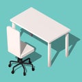 Isometric office table and wheelchair. Modern workplace design, vector. Royalty Free Stock Photo