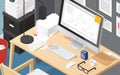 Isometric Office Workplace Vector Illustration Royalty Free Stock Photo