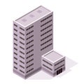 Isometric offices or business center icon. Town apartment building city map creation. Architectural vector 3d Royalty Free Stock Photo