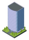 Isometric offices or business center icon. Town apartment building city map creation. Architectural vector 3d