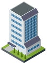 Isometric offices or business center icon. Town apartment building city map creation. Architectural vector 3d Royalty Free Stock Photo