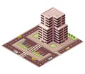 Isometric offices or business center. Town apartment building city map creation with street and cars. Infographic Royalty Free Stock Photo