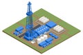 Isometric oil and gas production in nature concept. Gas flare at an oil refinery. Oil gas industry