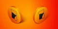 Isometric Oil petrol test tube icon isolated on orange background. Cmemistry flask and falling drop. Orange circle Royalty Free Stock Photo