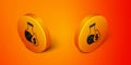 Isometric Oil petrol test tube icon isolated on orange background. Cmemistry flask and falling drop. Orange circle Royalty Free Stock Photo