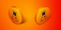 Isometric Oil petrol test tube icon isolated on orange background. Cmemistry flask and falling drop. Orange circle Royalty Free Stock Photo