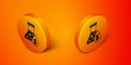Isometric Oil petrol test tube icon isolated on orange background. Cmemistry flask and falling drop. Orange circle Royalty Free Stock Photo