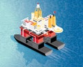 Isometric Oil Rig and Gas Platform in Gulf or Sea. Offshore Oil Drilling Royalty Free Stock Photo