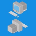 Isometric old computer on blue background Royalty Free Stock Photo