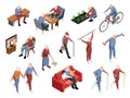 Isometric Old People Activity Icon Set