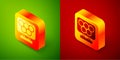 Isometric Olympic rings icon isolated on green and red background. Square button. Vector